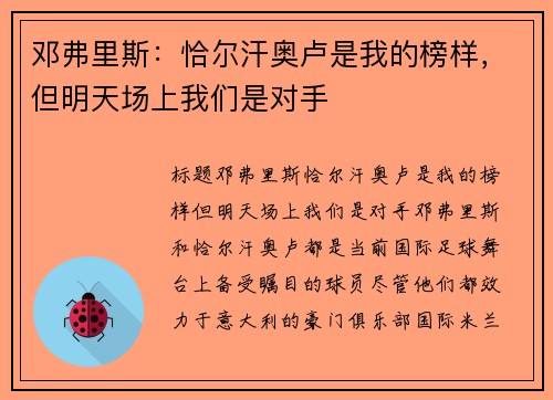 邓弗里斯：恰尔汗奥卢是我的榜样，但明天场上我们是对手
