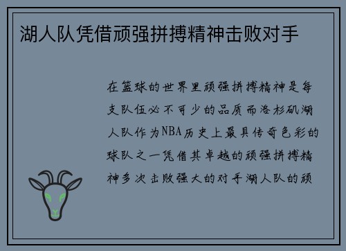 湖人队凭借顽强拼搏精神击败对手