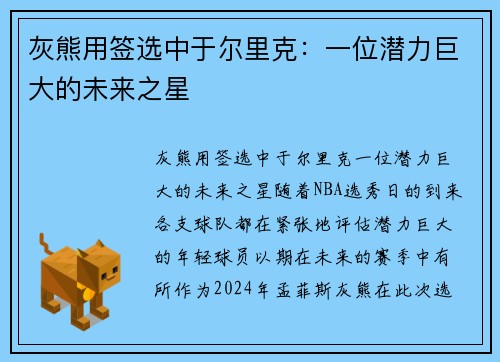 灰熊用签选中于尔里克：一位潜力巨大的未来之星