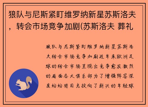 狼队与尼斯紧盯维罗纳新星苏斯洛夫，转会市场竞争加剧(苏斯洛夫 葬礼)