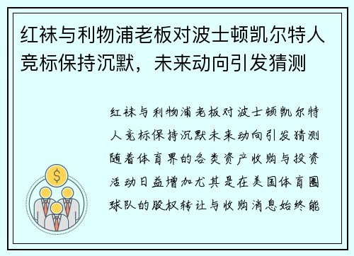 红袜与利物浦老板对波士顿凯尔特人竞标保持沉默，未来动向引发猜测
