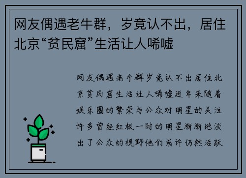网友偶遇老牛群，岁竟认不出，居住北京“贫民窟”生活让人唏嘘